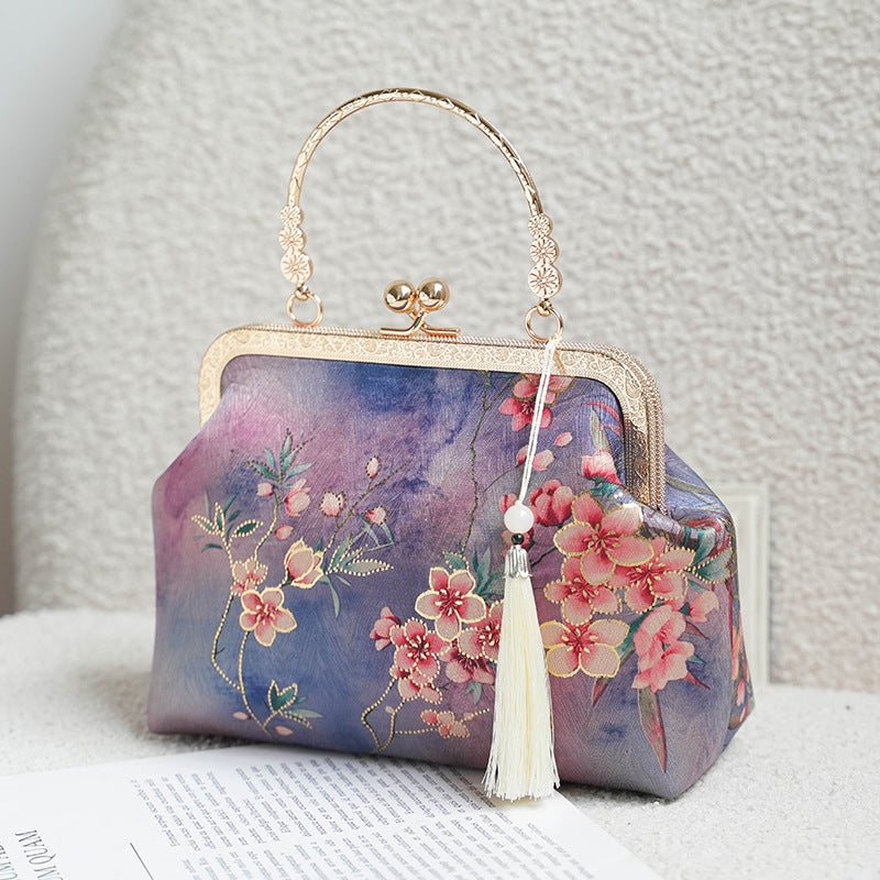 Chinese Style Xiangyunsha Vintage Clasp Bag, Hanfu Bag, Vintage Handheld Crossbody Bag - Image 4