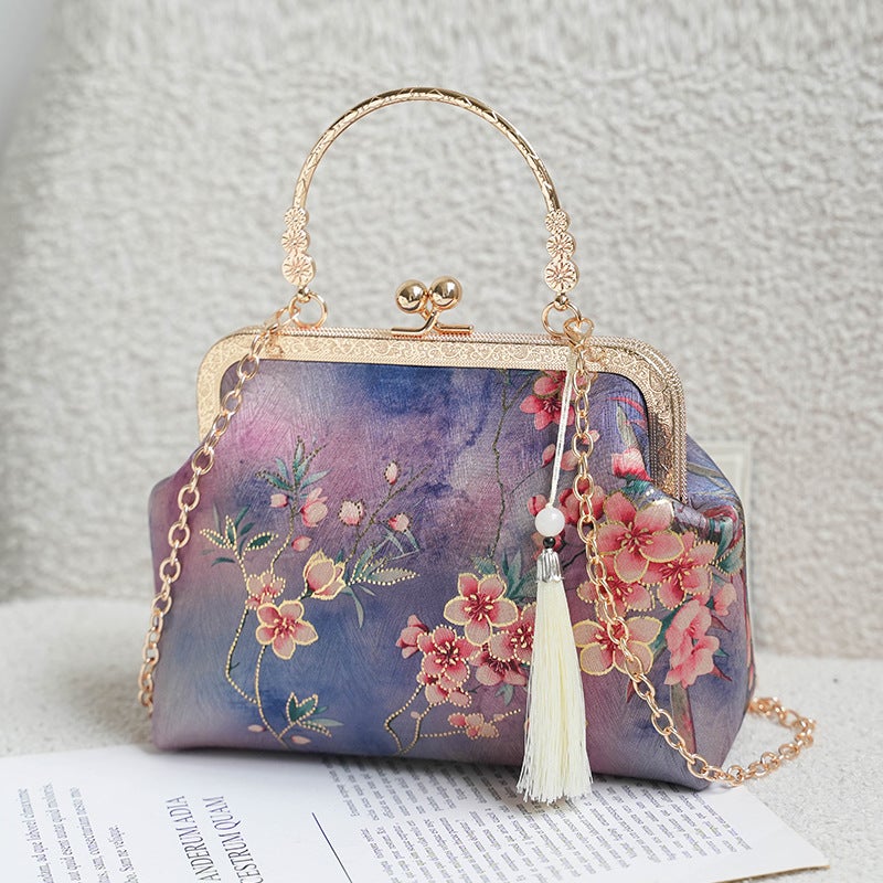 Chinese Style Xiangyunsha Vintage Clasp Bag, Hanfu Bag, Vintage Handheld Crossbody Bag - Image 2