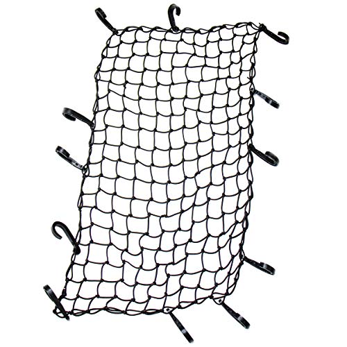 Funmit 22"x38" Cargo Net Stretches to 44"x76", Latex Bungee Cargo Net with 2"X2" Small Mesh and 12 Adjustable Plastic Hooks, for Car ATV Boat SUV Van Trailer Snowmobile (Black) - Image 1