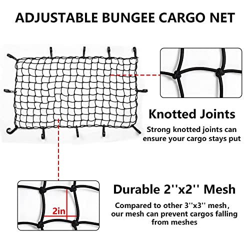 Funmit 22"x38" Cargo Net Stretches to 44"x76", Latex Bungee Cargo Net with 2"X2" Small Mesh and 12 Adjustable Plastic Hooks, for Car ATV Boat SUV Van Trailer Snowmobile (Black) - Image 3