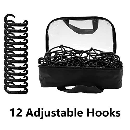 Funmit 22"x38" Cargo Net Stretches to 44"x76", Latex Bungee Cargo Net with 2"X2" Small Mesh and 12 Adjustable Plastic Hooks, for Car ATV Boat SUV Van Trailer Snowmobile (Black) - Image 5