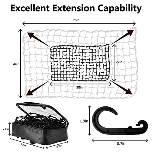 Funmit 22"x38" Cargo Net Stretches to 44"x76", Latex Bungee Cargo Net with 2"X2" Small Mesh and 12 Adjustable Plastic Hooks, for Car ATV Boat SUV Van Trailer Snowmobile (Black) - Image 2