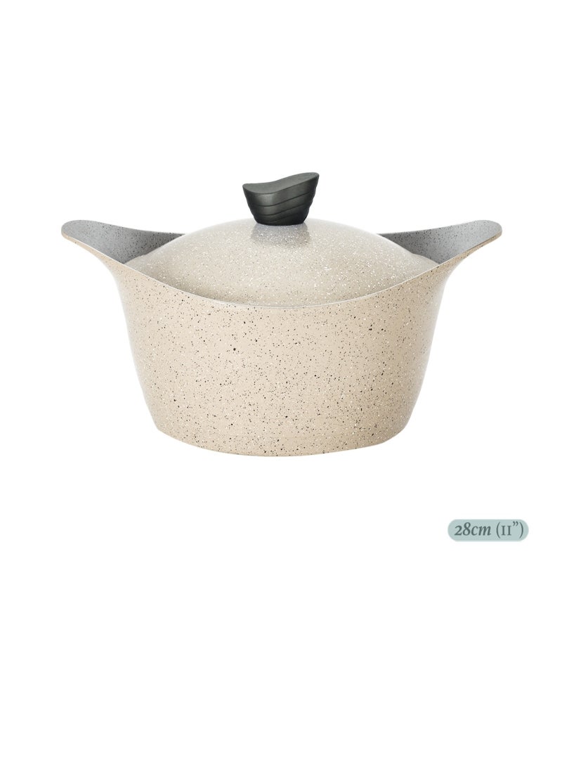 Lahoya Beige Marble 28cm Stock Pot – Large Nonstick Granite Cookware with Marble Coating & Heat-Resistant Handles