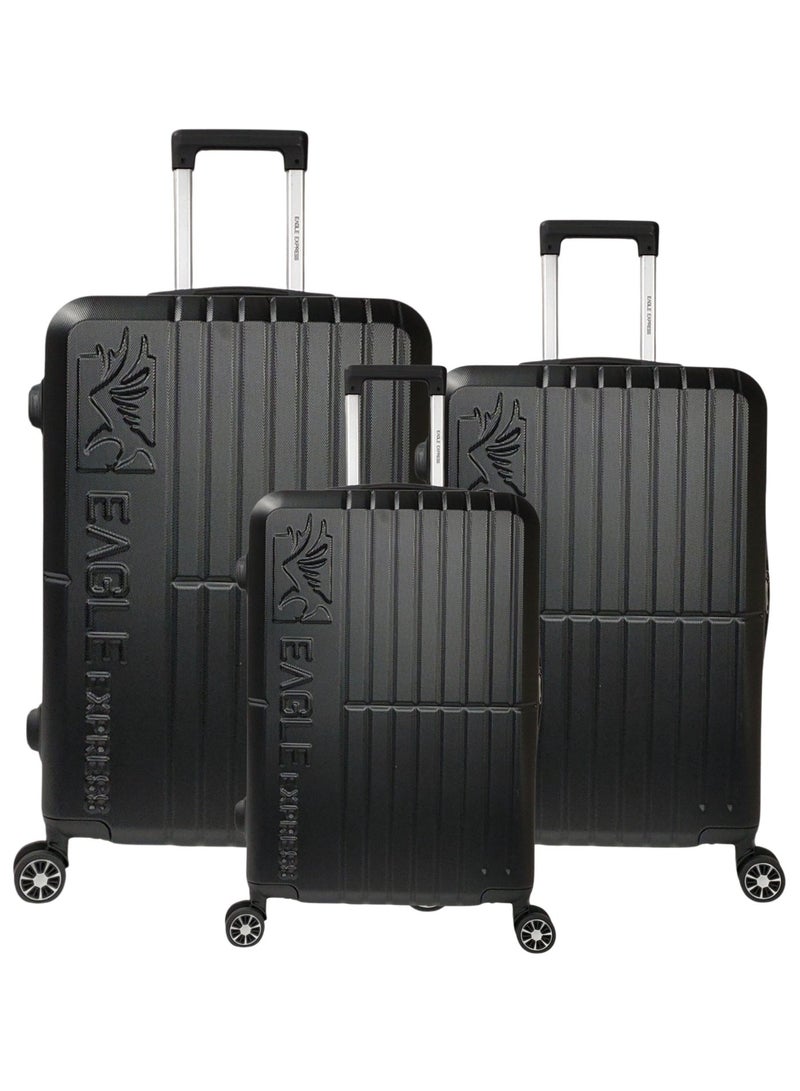 Eagle Express Aura 3-Piece Luggage Set (20/24/28 Inch) - Black - High Impact - Free Protective Cover - 1-Year Warranty - Image 1