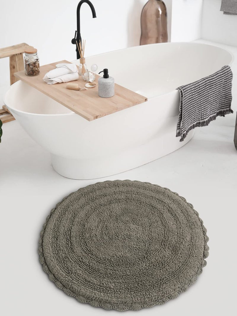 SASHAA WORLD Round Reversible Crochet Bath Mat, Super Absorbent 100% Cotton & Quick Dry Bath Rug for Bathroom Floor Mats (60 cm,Grey) - Image 1