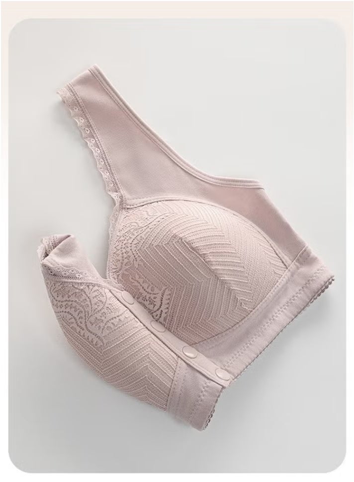 MOOIMOM 2-Piece New Nursing Bra with Fixed Front Buttons and Side Bra Shaped to Prevent Sagging Beige - Image 4