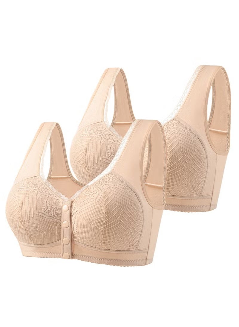 MOOIMOM 2-Piece New Nursing Bra with Fixed Front Buttons and Side Bra Shaped to Prevent Sagging Beige - Image 1