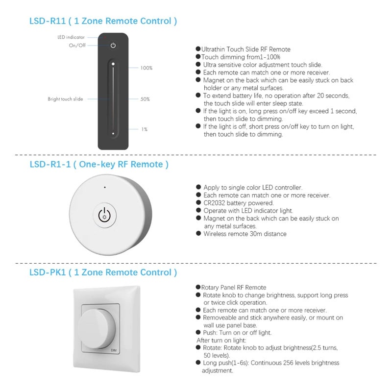موديل B 12 24V 1CH 15A مفتاح تخفيف PWM بدون درجات مع جهاز تحكم عن بعد 2.4 جيجاهرتز لشريط LED - Image 5