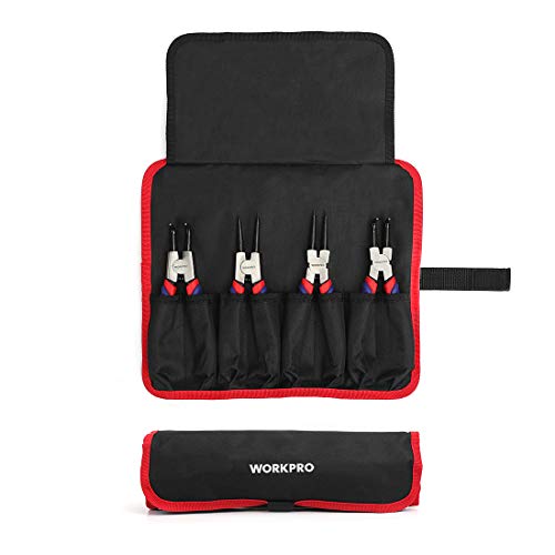 WORKPRO 4-Piece Snap Ring Pliers Set - Heavy Duty 7-inch Internal/External Circlip Pliers Kit (Tip Diameter 5/64'')-Straight/Bent Jaw - Cr-V Steel - For Ring Remover Retaining- Storage Pouch Included - Image 4