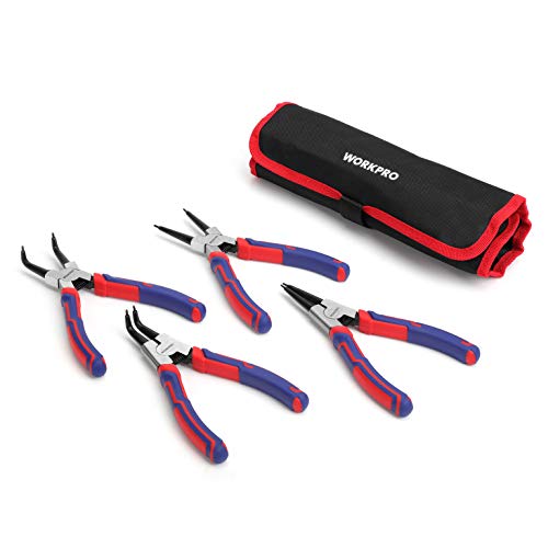 WORKPRO 4-Piece Snap Ring Pliers Set - Heavy Duty 7-inch Internal/External Circlip Pliers Kit (Tip Diameter 5/64'')-Straight/Bent Jaw - Cr-V Steel - For Ring Remover Retaining- Storage Pouch Included - Image 1
