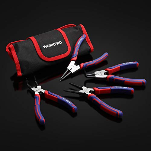 WORKPRO 4-Piece Snap Ring Pliers Set - Heavy Duty 7-inch Internal/External Circlip Pliers Kit (Tip Diameter 5/64'')-Straight/Bent Jaw - Cr-V Steel - For Ring Remover Retaining- Storage Pouch Included - Image 5