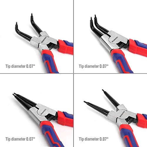 WORKPRO 4-Piece Snap Ring Pliers Set - Heavy Duty 7-inch Internal/External Circlip Pliers Kit (Tip Diameter 5/64'')-Straight/Bent Jaw - Cr-V Steel - For Ring Remover Retaining- Storage Pouch Included - Image 2
