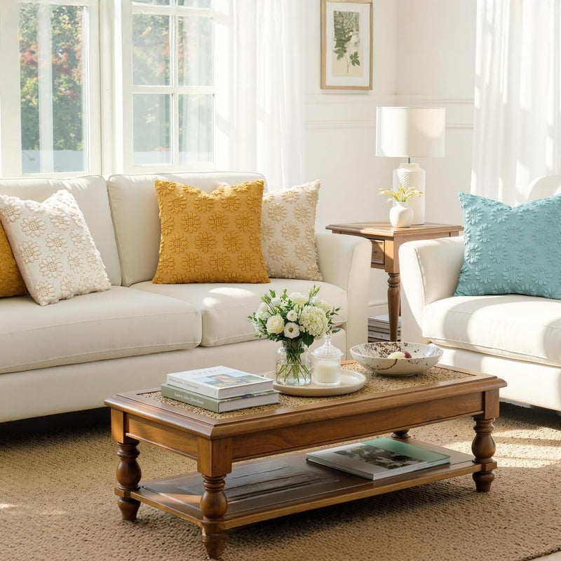 EMEMA Sunflower Throw Pillow Covers 18x18 Inch Set of 2, Spring Summer Embroidered Floral Decorative Pillowcases Soft Plush Farmhouse Cushion Covers with Zipper for Couch Sofa Bed Living Room, Cream - Image 4