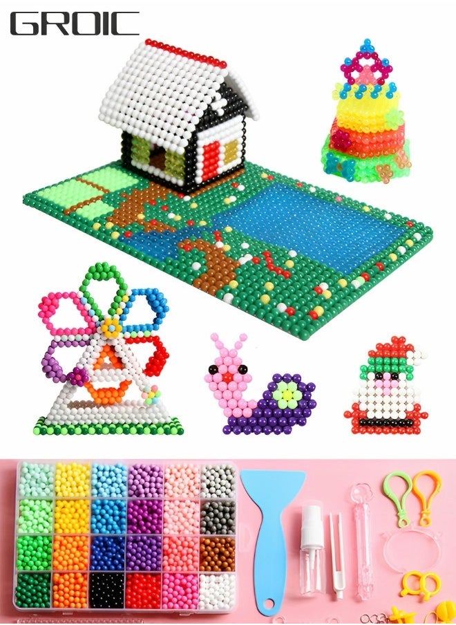 GROIC Water Magic Fuse Beads 24 Color 3000 Beads，Fuse Beads Craft Kit,DIY Art Crafts Toys,Colored Beads Arts and Crafts Pearler Set for Kids,Children's DIY Jigsaw Puzzle  - Image 1
