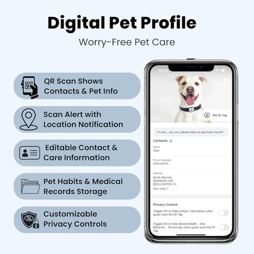 PawView Personalized Dog Tags, QR Code Pet ID Tags for Dog Collars, Scan QR for Instant Location Alert, Emergency Contact & Online Profile, Battery-Free, Waterproof, Silent Silicone, Heart Shape, Black - Image 2