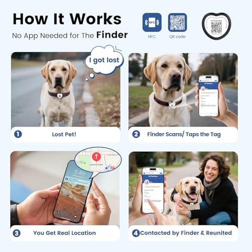 PawView Personalized Dog Tags, QR Code Pet ID Tags for Dog Collars, Scan QR for Instant Location Alert, Emergency Contact & Online Profile, Battery-Free, Waterproof, Silent Silicone, Heart Shape, Black - Image 3