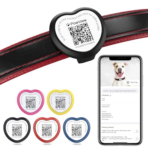 PawView Personalized Dog Tags, QR Code Pet ID Tags for Dog Collars, Scan QR for Instant Location Alert, Emergency Contact & Online Profile, Battery-Free, Waterproof, Silent Silicone, Heart Shape, Black - Image 1