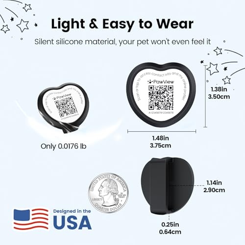 PawView Personalized Dog Tags, QR Code Pet ID Tags for Dog Collars, Scan QR for Instant Location Alert, Emergency Contact & Online Profile, Battery-Free, Waterproof, Silent Silicone, Heart Shape, Black - Image 5