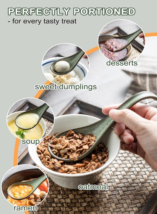 LYEOBOH Asian Soup Spoon, Chinese Soup Spoons, Ramen Spoons, Japanese Ceramic Soup Spoon Set of 6,Thanksgiving Christmas Kitchen With Long Handle for Serving, Ramen, Pho, Noodles, Green - Image 3