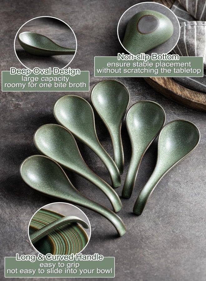 LYEOBOH Asian Soup Spoon, Chinese Soup Spoons, Ramen Spoons, Japanese Ceramic Soup Spoon Set of 6,Thanksgiving Christmas Kitchen With Long Handle for Serving, Ramen, Pho, Noodles, Green - Image 4