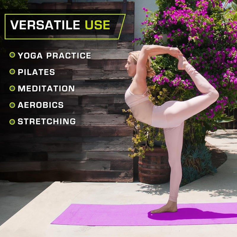 ProSourceFit Original Yoga Exercise Mat ¼” (6mm) Thick for Comfort and Stability with Carrying Straps, Non Slip –Multiple Colors - Image 5