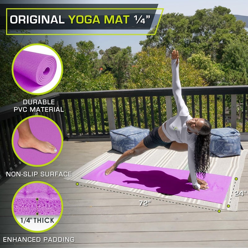 ProSourceFit Original Yoga Exercise Mat ¼” (6mm) Thick for Comfort and Stability with Carrying Straps, Non Slip –Multiple Colors - Image 2