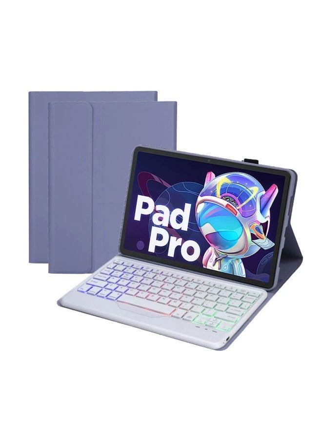 For Lenovo Tablet Small Leather Pad Pro12.7 Inch Bluetooth Keyboard M10plus Shell Touch Back Brilliance-Colour:Lavender Purple + Bluetooth Keyboard (backlit)-Product Type:Lenovo Xiaoxin J606f/j607f 11inch Universal 2021 Model - Image 1