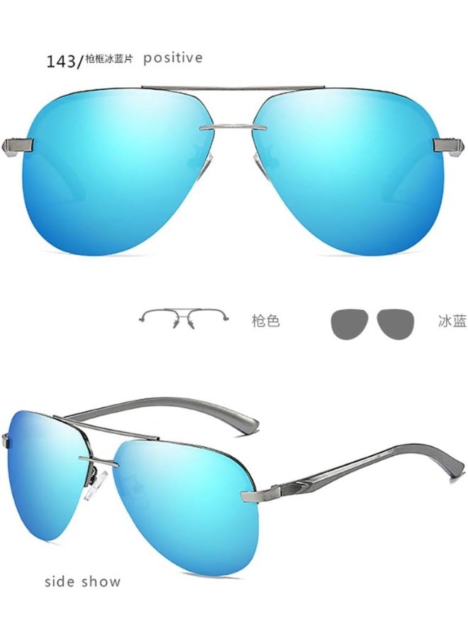 NALANDA Polarized Aviator Sunglasses With UV400 Mirrored Lens Metal Frame, Double Bridges Men's Women's Glasses For Outdoor Travel Driving Daily Use Etc.(Blue-143)- M - Image 3