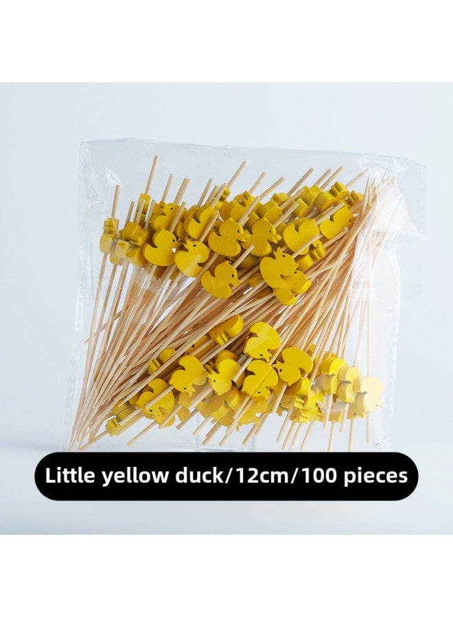 Disposable Fruit Fork Fruit Sticks Bamboo Sticks Flower Sticks Sugar-Coated Berry String Sticks Cocktail Sandwich Sticks Dessert Decoration-Color:Orange Yellow Duck 100  - Image 1