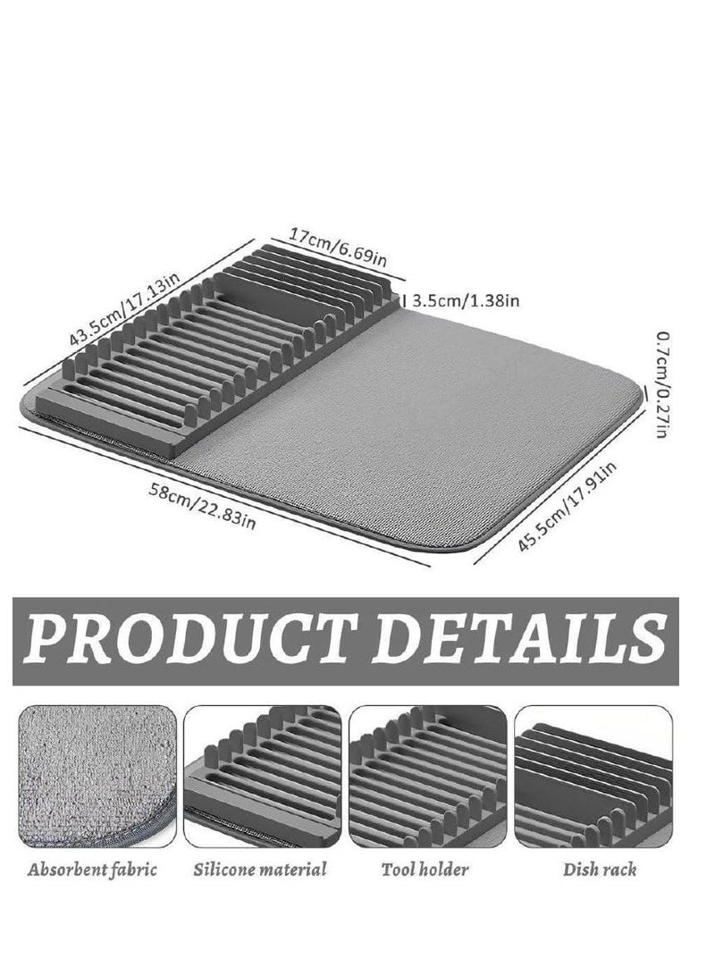 2-in-1 Dish Drying Rack - with Removable Non-Slip Microfiber Mat - Grey AW  - Image 1