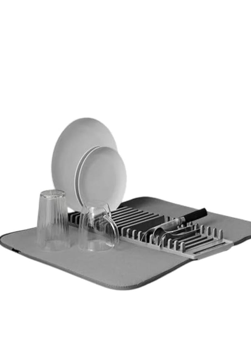2-in-1 Dish Drying Rack - with Removable Non-Slip Microfiber Mat - Grey AW  - Image 3
