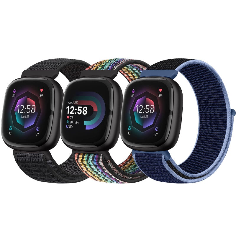 Bcuckood Nylon Loop Compatible with Fitbit Sense 2/Fitbit Sense/Fitbit Versa 4/Fitbit Versa 3 Bands, Women Men Soft Nylon Adjustable Breathable Strap Solo Loop Replacement Wristband - Image 1