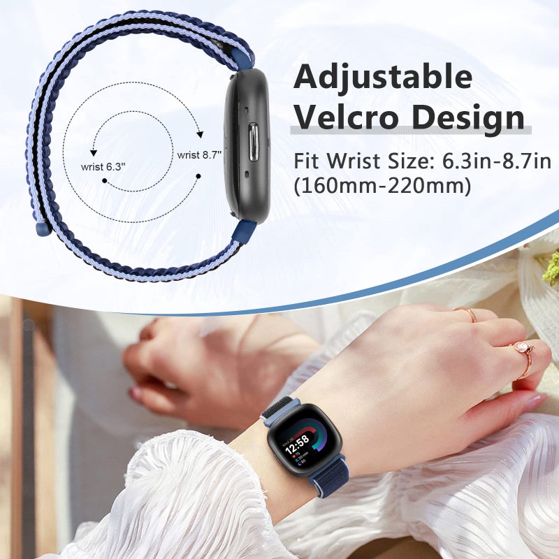 Bcuckood Nylon Loop Compatible with Fitbit Sense 2/Fitbit Sense/Fitbit Versa 4/Fitbit Versa 3 Bands, Women Men Soft Nylon Adjustable Breathable Strap Solo Loop Replacement Wristband - Image 3