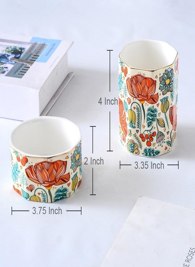YOSCO Aesthetic Desk Organizer Set of 2 For Office, Pen Holder and Paper Clip Holder Dispenser, Ceramic Cute Pencil Cup for Desk, Desktop Accessories, Office Decor, Ideal Gifts for Women, Mom (Flower) - Image 3