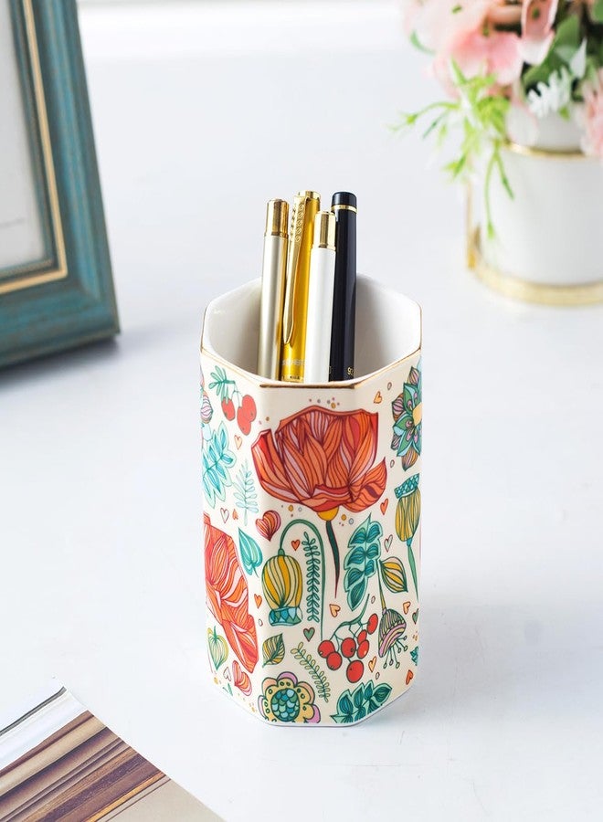 YOSCO Aesthetic Desk Organizer Set of 2 For Office, Pen Holder and Paper Clip Holder Dispenser, Ceramic Cute Pencil Cup for Desk, Desktop Accessories, Office Decor, Ideal Gifts for Women, Mom (Flower) - Image 4