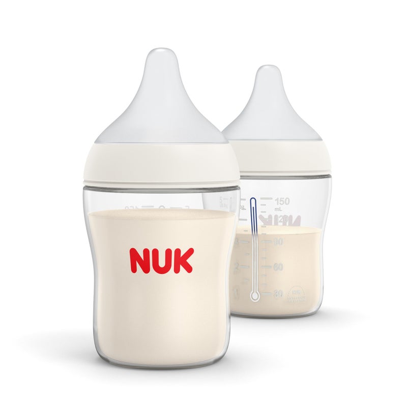 NUK زجاجة NUK Perfect Match ببطء تدفق 2 في 1 طبيعية ومضادة للمغص، 5 أونصات، عبوة من 2، خالية من BPA - Image 1
