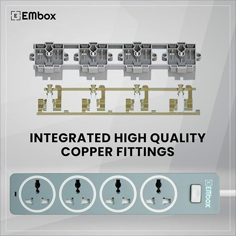 EMBOX EMBOX 10A Extension Board with Master SwitchExtension Cord with 4 Universal SocketsSpike Guard with Safety Shutter and LED Indicator1500W Grey5 Meter Cable  - Image 5