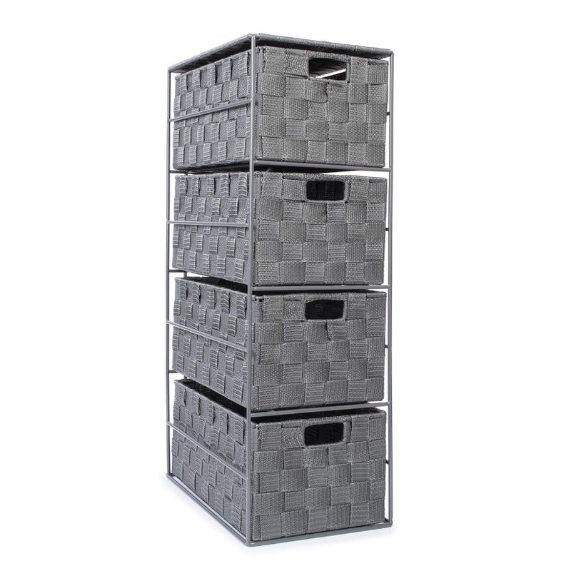 EHC Woven 4 Drawer Storage Unit Cabinet For Bathroom Bedroom  Grey