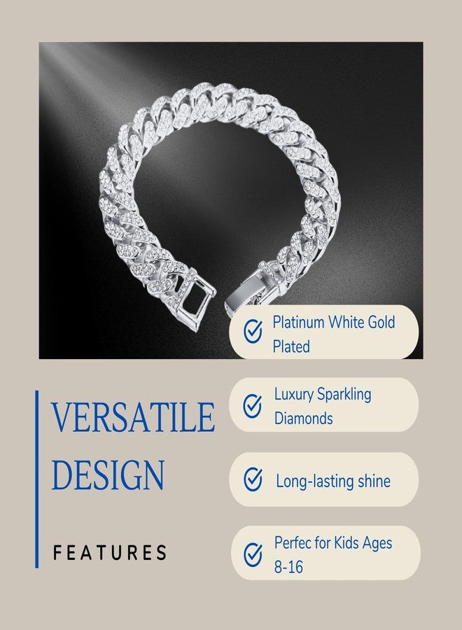 Halukakah Cuban Link Chain for Kids Boys Teenager Iced Out,Gold Chain Miami Bracelet 7" in Platinum White Gold Plated,Hand Set Lab Diamonds,Fits Ages 8-16 Y/O. with Giftbox,Gift for Son Grandson - Image 5