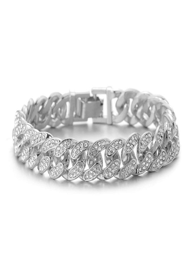 Halukakah Cuban Link Chain for Kids Boys Teenager Iced Out,Gold Chain Miami Bracelet 7" in Platinum White Gold Plated,Hand Set Lab Diamonds,Fits Ages 8-16 Y/O. with Giftbox,Gift for Son Grandson - Image 1