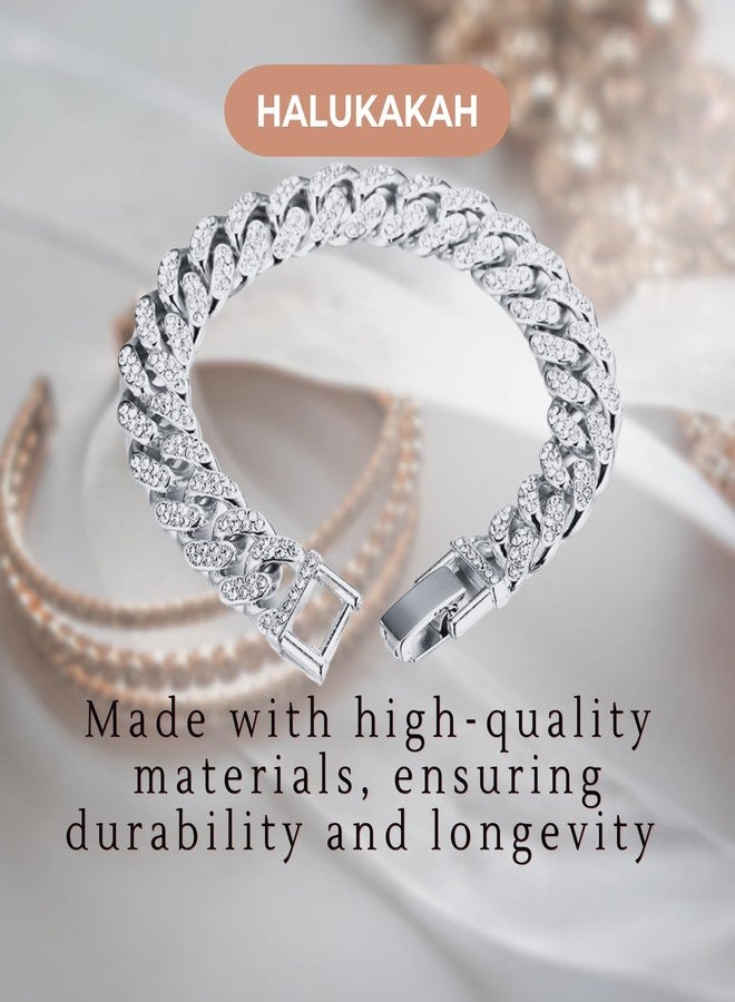 Halukakah Cuban Link Chain for Kids Boys Teenager Iced Out,Gold Chain Miami Bracelet 7" in Platinum White Gold Plated,Hand Set Lab Diamonds,Fits Ages 8-16 Y/O. with Giftbox,Gift for Son Grandson - Image 3