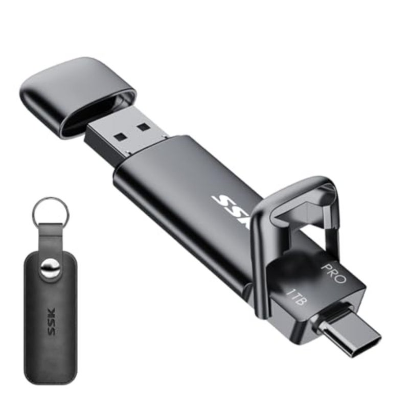 محرك أقراص فلاش USB SSD خارجي يصل إلى 1000 ميجابايت/ثانية USB C+A 3.2 Stick يدعم OTG، 4K60 هرتز ProRes HDR، رأس مزدوج 2 في 1، SSD خارجي سريع لهاتف iPhone 15/16/17/Android، سبائك الزنك - Image 1