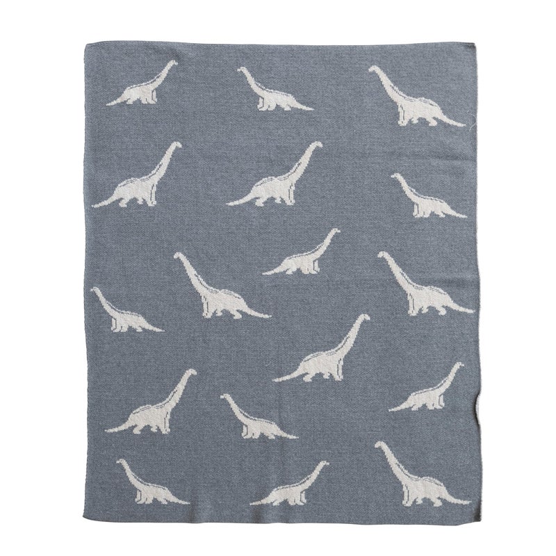 Creative Co-Op Cotton Knit Baby Blanket with Dinosaurs, 40" L x 32" W - Image 3