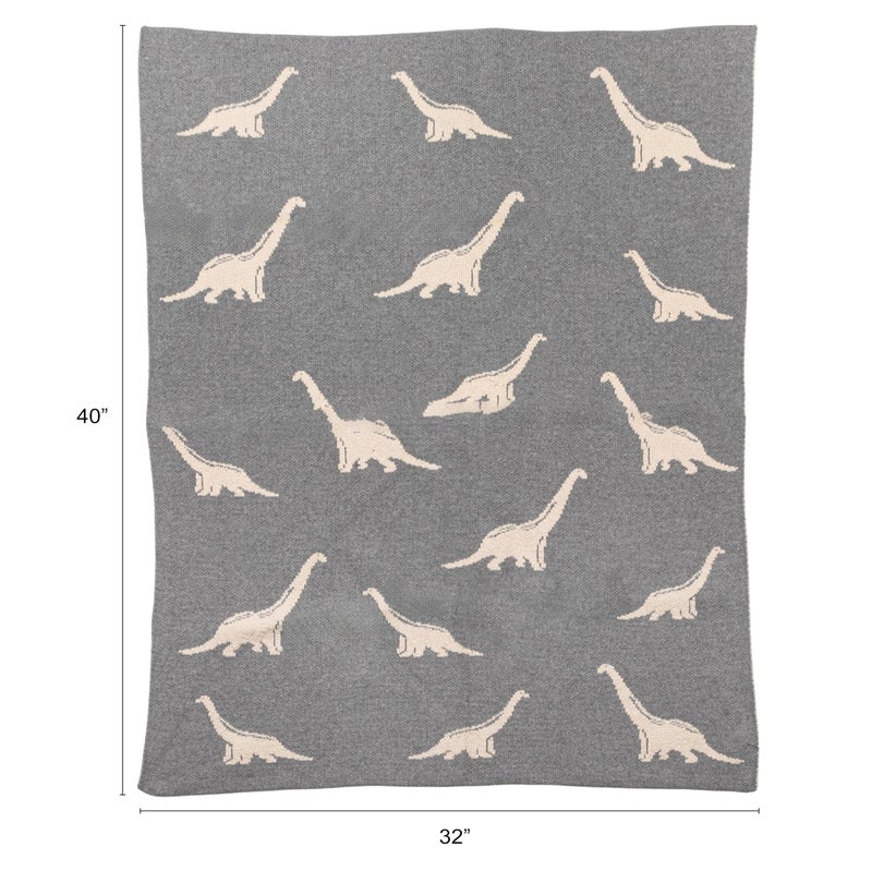 Creative Co-Op Cotton Knit Baby Blanket with Dinosaurs, 40" L x 32" W - Image 2