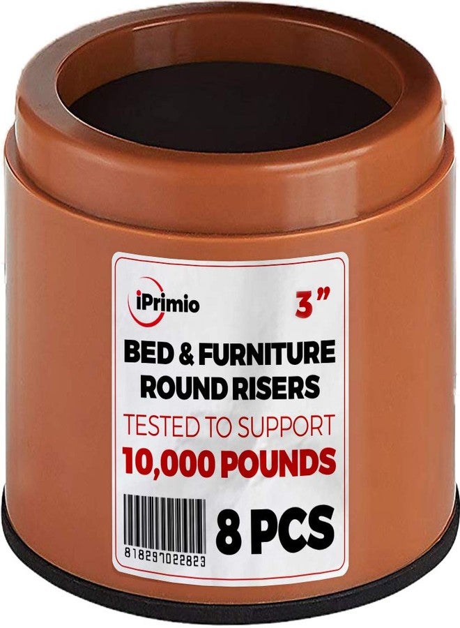 آي بريميو رافعات سرير iPrimio - دائرية، ارتفاع 3 بوصات، شديدة التحمل، عبوة من 8 قطع، تتحمل حتى 10000 رطل - مكعبات رفع السرير، رافعات أثاث - رافعات سرير آمنة ومتينة لغرف سكن الطلاب، والأرائك، والطاولات، ورافعات المكاتب - Image 1