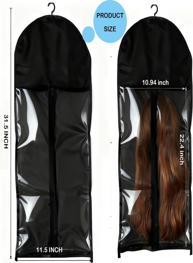 MDDEYEMEFO 6 Pack Hair Extension Holder Wig Storage Bags with Hanger for Multiple Wigs Storage, Dust-Proof Wig Storage Clear Bag for Travel/Home (Black) - Image 3