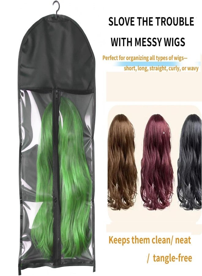 MDDEYEMEFO 6 Pack Hair Extension Holder Wig Storage Bags with Hanger for Multiple Wigs Storage, Dust-Proof Wig Storage Clear Bag for Travel/Home (Black) - Image 2