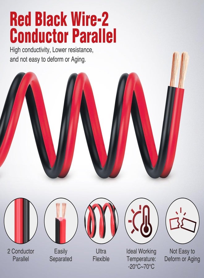 نيلايت سلك نيلايت بطول 100 قدم، مصنوع من الألومنيوم المطلي بالنحاس عيار 18AWG، لون أحمر/أسود، كابل كهربائي CCA ثنائي الموصلات، موصلان متوازيان، يعمل بجهد 12/24 فولت تيار مستمر، سلك تمديد مرن لأنظمة صوت السيارة، الراديو، مكبرات الصوت، ومضخمات الصوت. - Image 3