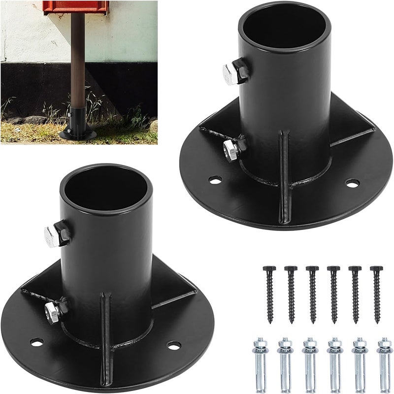 Cskunxia 2Pcs Round Posts Base Bracket 2" Base Flange Chain Link Fence Flange Heavy Solid Pole Floor Flange for Holding Fence Mailbox Pergola Railing Deck Round Posts (OD 1-7/8'') with Screws - Image 1