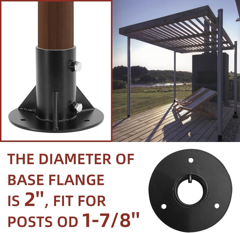 Cskunxia 2Pcs Round Posts Base Bracket 2" Base Flange Chain Link Fence Flange Heavy Solid Pole Floor Flange for Holding Fence Mailbox Pergola Railing Deck Round Posts (OD 1-7/8'') with Screws - Image 4